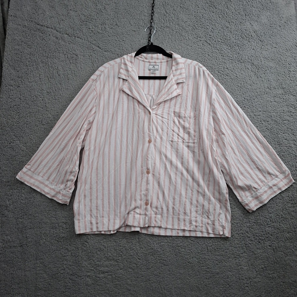 Petite Plume Pajama Top Shirt Size XL Pink White Stripe Pima Cotton Lounge